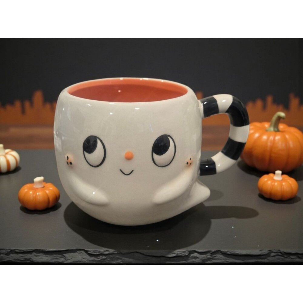 New Black / Orange Happy Spooky Ghost Halloween Coffee Mug Gift